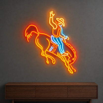 Rodeo Cowboy On Bucking Horse LED Neon Sign Garage Man Cave Neon Sign size image