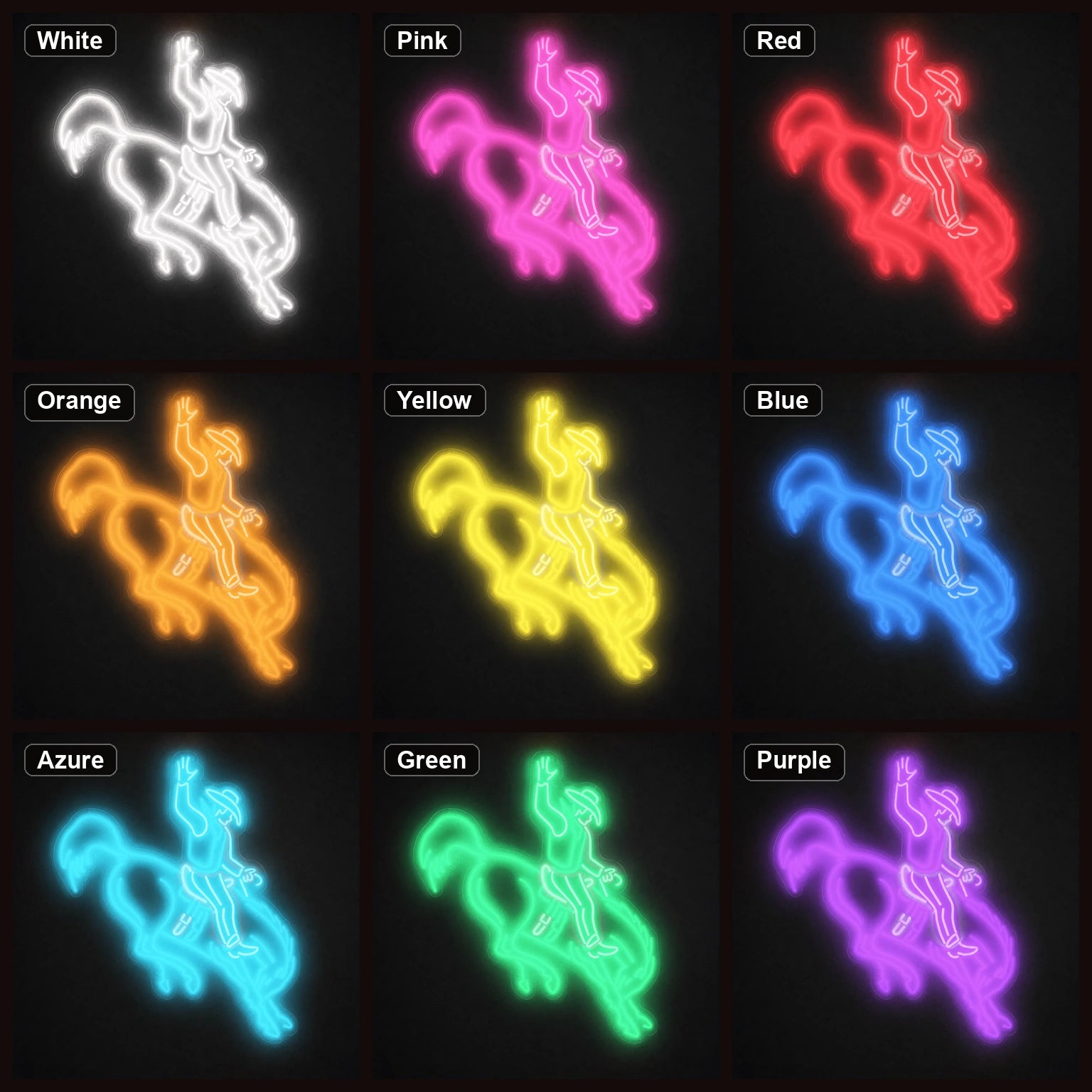Rodeo Cowboy On Bucking Horse LED Neon Sign Garage Man Cave Neon Sign color grid