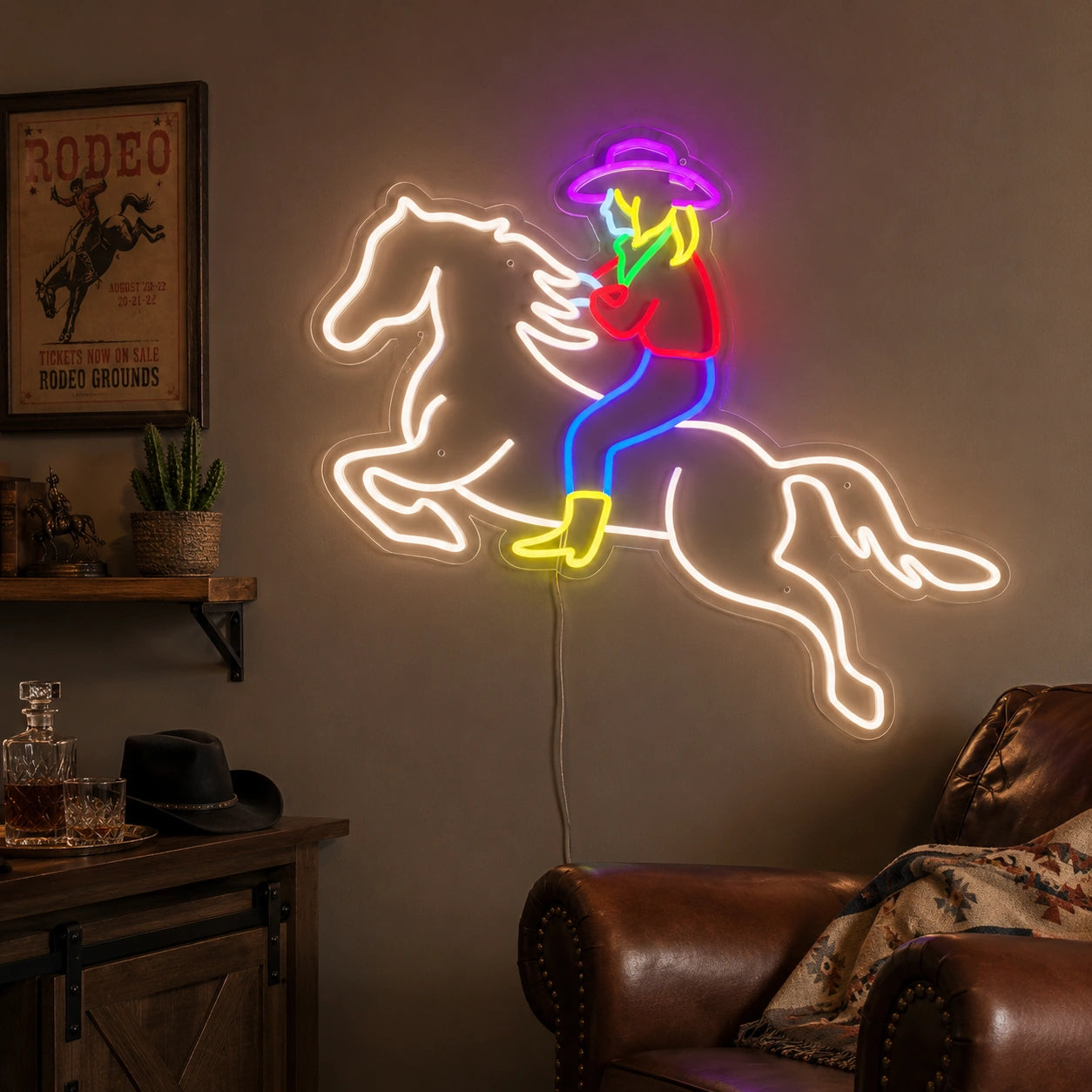 Rodeo Cowgirl Horse Neon Sign LED Neon Sign real lifestyle scene