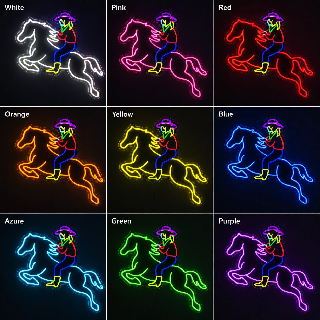 Rodeo Cowgirl Horse Neon Sign LED Neon Sign color grid