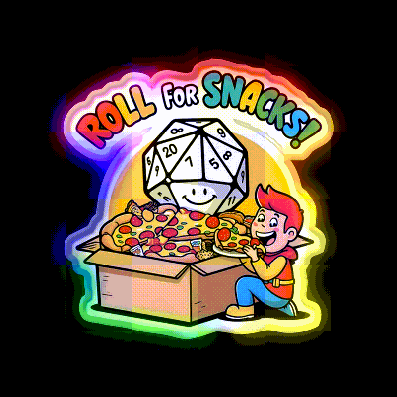Roll For Snacks D20 Gamer Snack Food Led Neon Sign Rgb Color - LED neon sign close-up detail