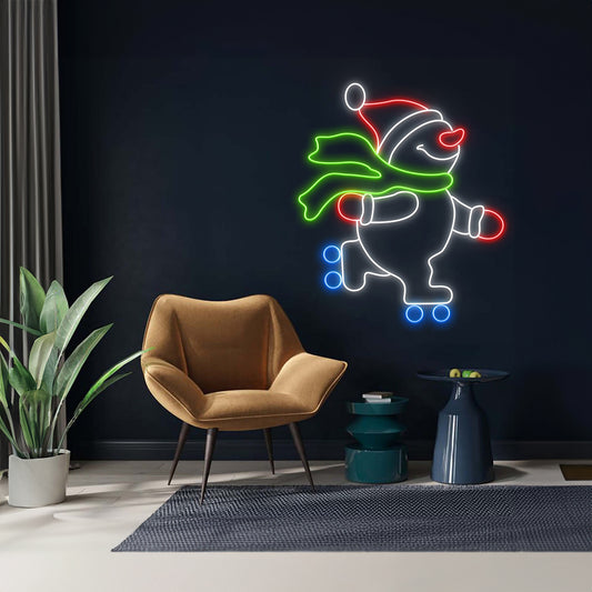 Roller Skating Snowman Neon Sign