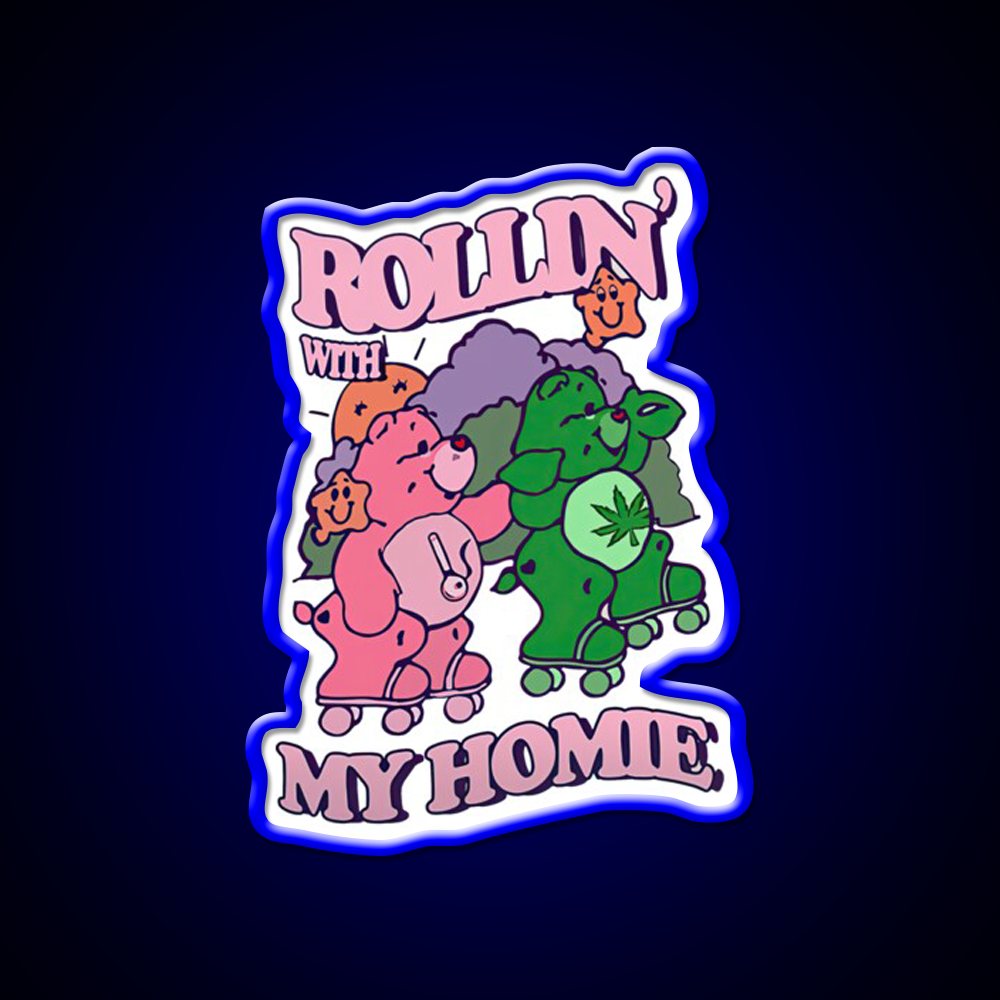 Rollin With My Homie Bear Hemp Inspired Green Leaf Led Neon Sign Rgb Color - LED neon sign view 5