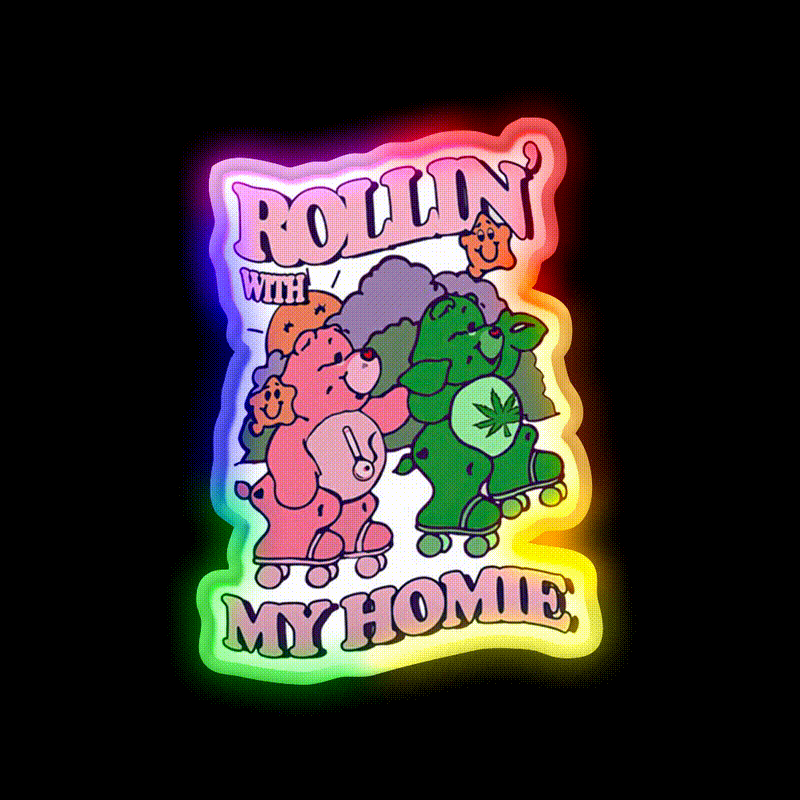 Rollin With My Homie Bear Hemp Inspired Green Leaf Led Neon Sign Rgb Color