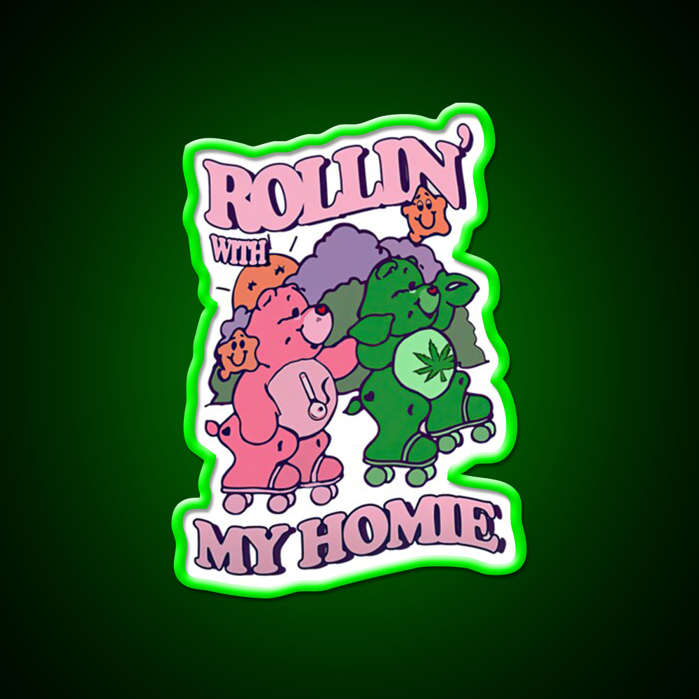 Rollin With My Homie Bear Hemp Inspired Green Leaf Led Neon Sign Rgb Color - LED neon sign view 8
