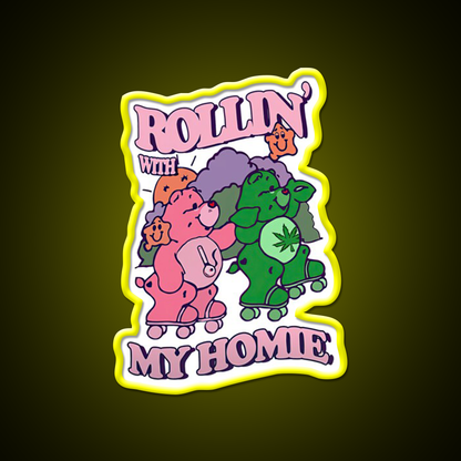 Rollin With My Homie Bear Hemp Inspired Green Leaf Led Neon Sign Rgb Color - LED neon sign view 7