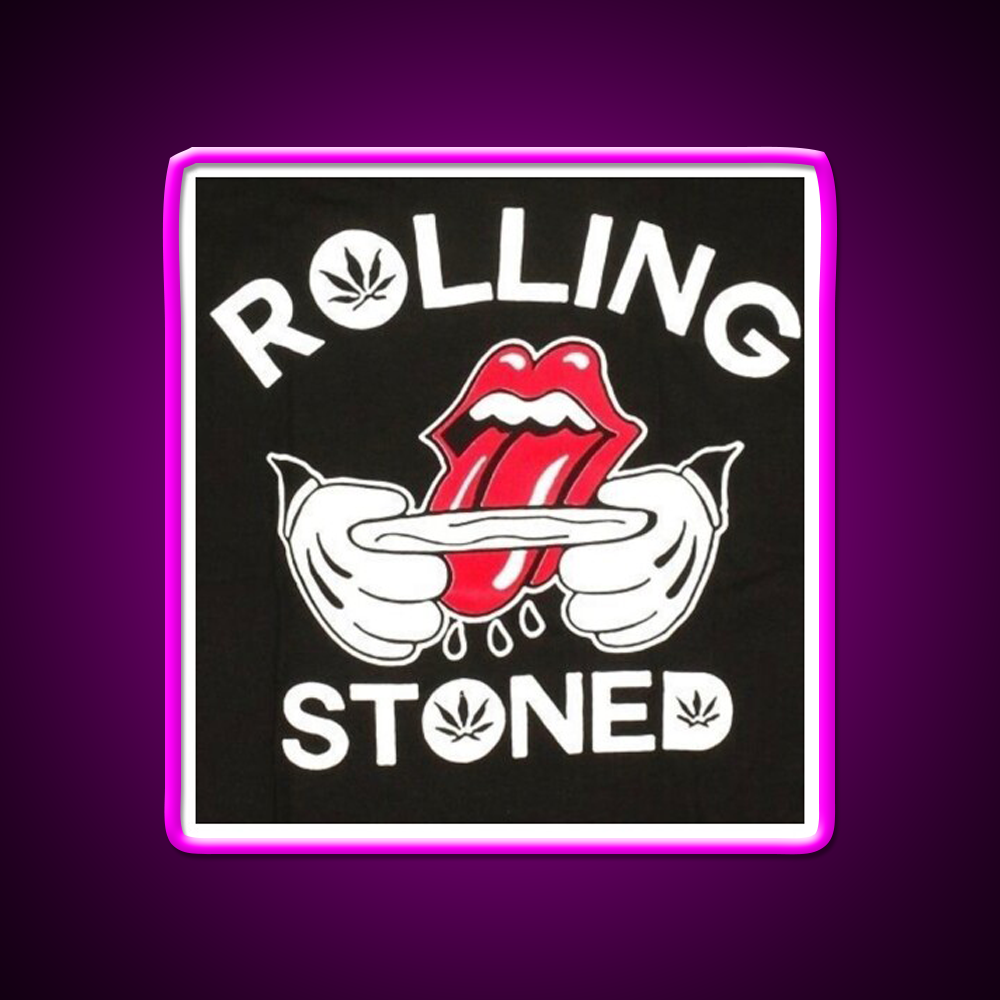 Rolling Stoned Hemp Inspired Green Leaf Led Neon Sign Rgb Color - Neon sign mounted on wall in room