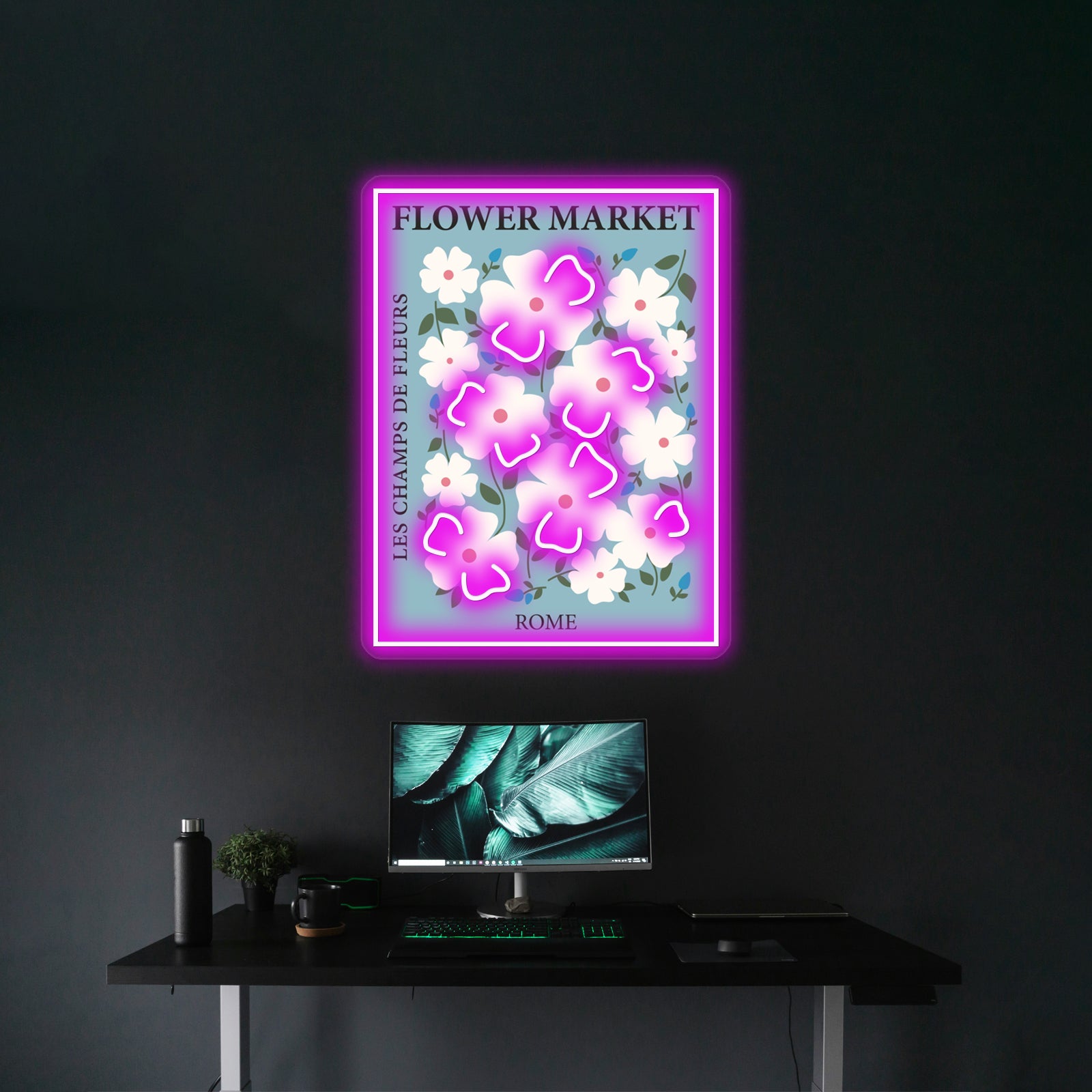 Rome Blue Flower Art Aesthetic Museum Wild Rose Cottagecore Wall Artwork Neon Signs | Shineneon