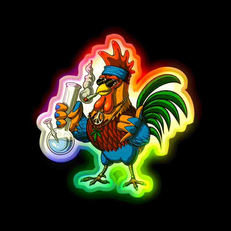 Rooster Hippie Stoner Hemp Inspired Green Leaf Led Neon Sign Rgb Color - LED neon sign close-up detail