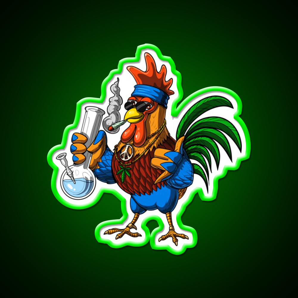 Rooster Hippie Stoner Hemp Inspired Green Leaf Led Neon Sign Rgb Color - LED neon sign view 8
