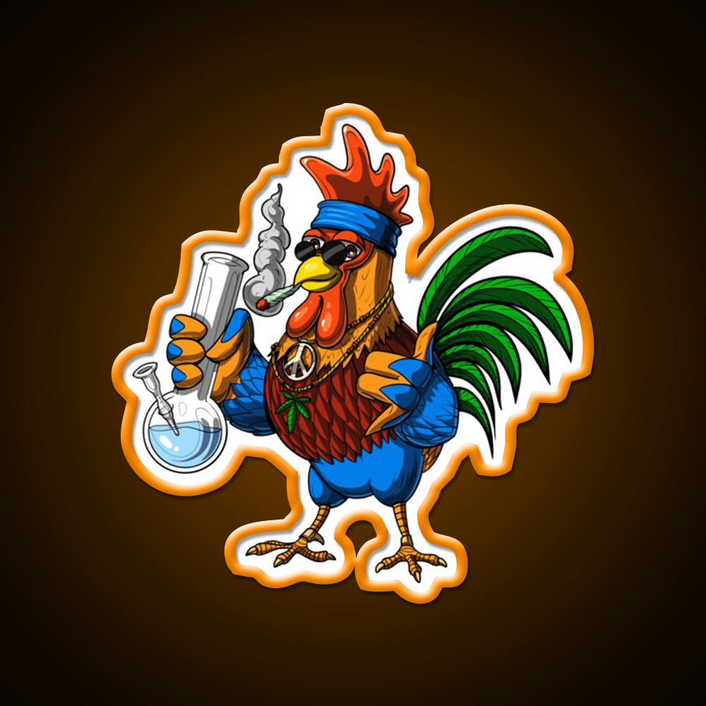 Rooster Hippie Stoner Hemp Inspired Green Leaf Led Neon Sign Rgb Color - LED neon sign view 6