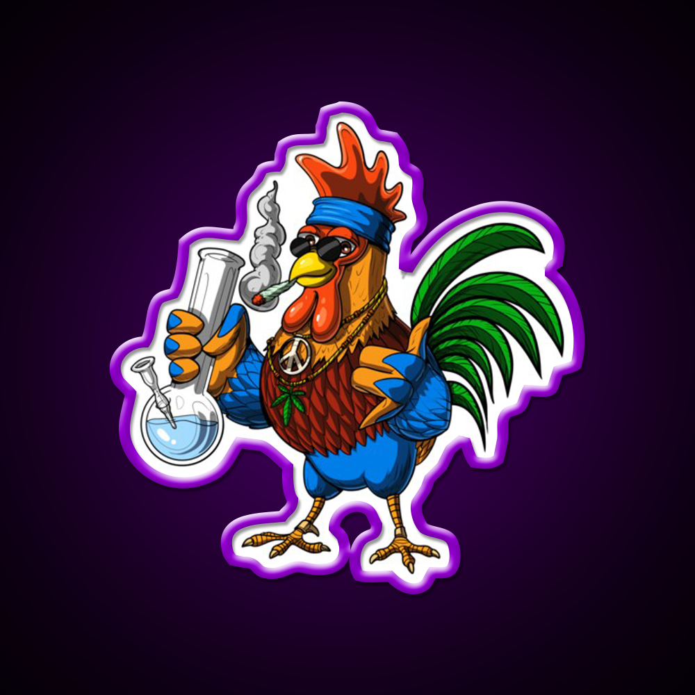 Rooster Hippie Stoner Hemp Inspired Green Leaf Led Neon Sign Rgb Color - LED neon sign view 9