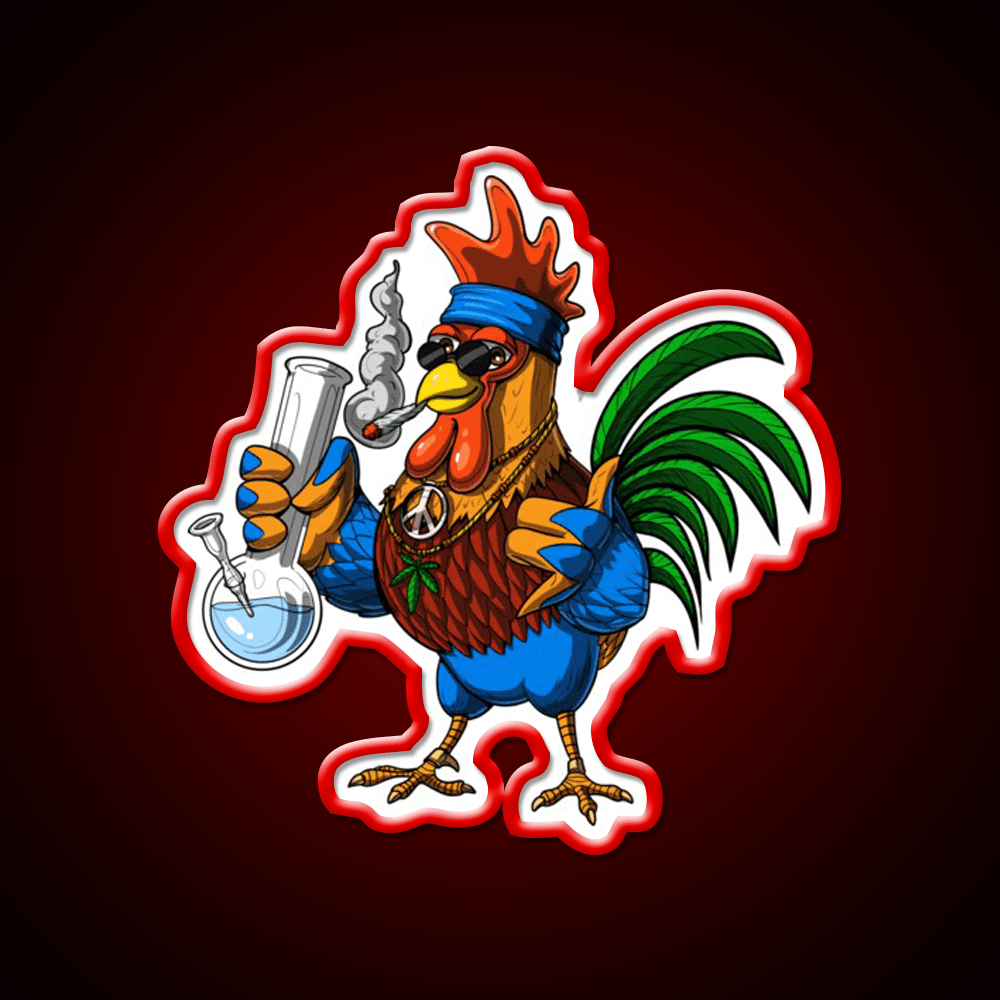Rooster Hippie Stoner Hemp Inspired Green Leaf Led Neon Sign Rgb Color - Shineneon