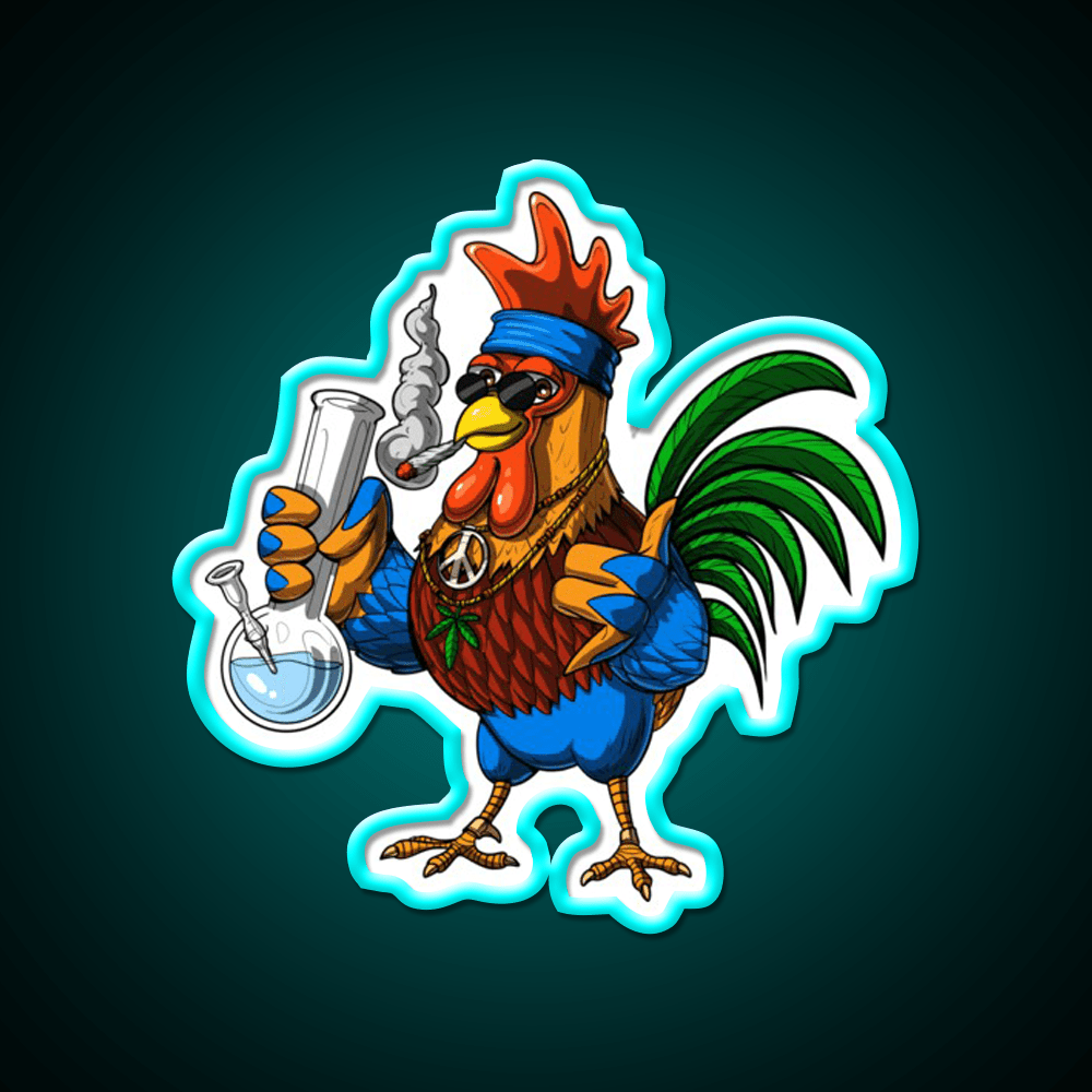 Rooster Hippie Stoner Hemp Inspired Green Leaf Led Neon Sign Rgb Color - Shineneon