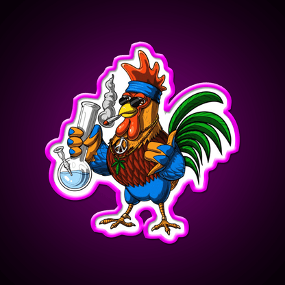 Rooster Hippie Stoner Hemp Inspired Green Leaf Led Neon Sign Rgb Color - Shineneon