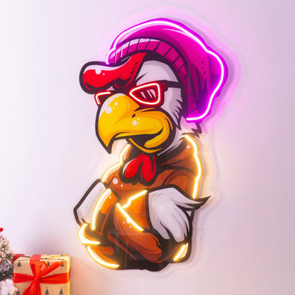 Rooster Hoodie Purple Red Yellow Cartoon Uv Printed Led Neon Sign For Indoor Decor | Shineneon