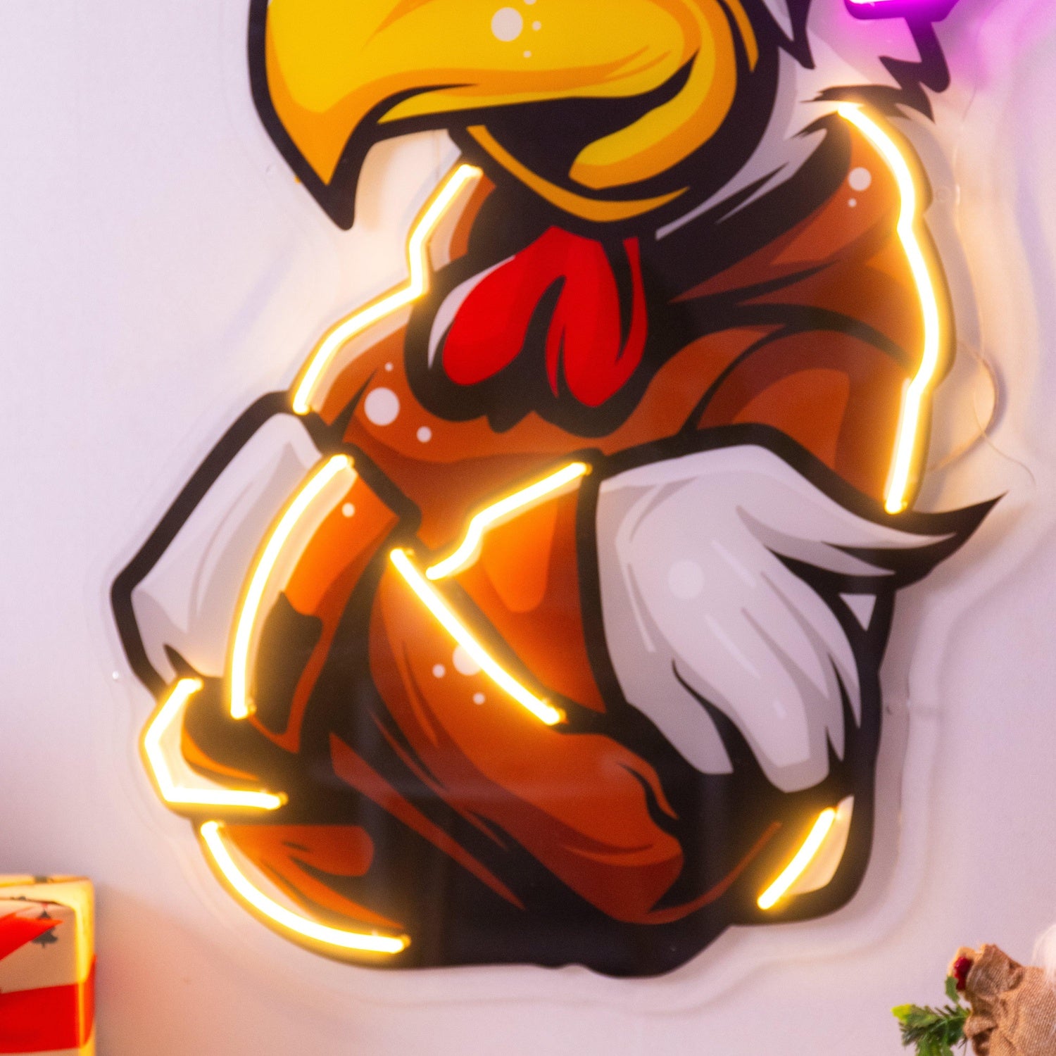 Rooster Hoodie Purple Red Yellow Cartoon Uv Printed Led Neon Sign For Indoor Decor | Shineneon