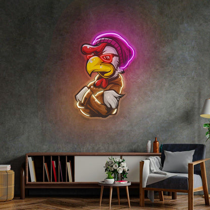 Rooster Hoodie Purple Red Yellow Cartoon Uv Printed Led Neon Sign For Indoor Decor | Shineneon