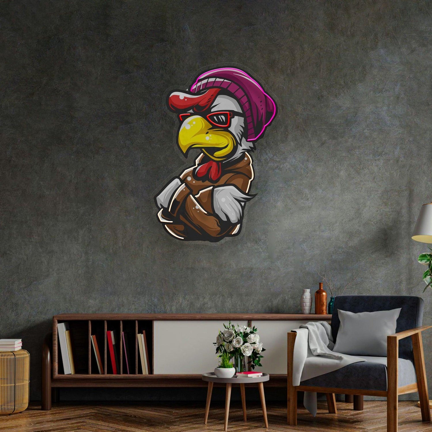 Rooster Hoodie Purple Red Yellow Cartoon Uv Printed Led Neon Sign For Indoor Decor | Shineneon