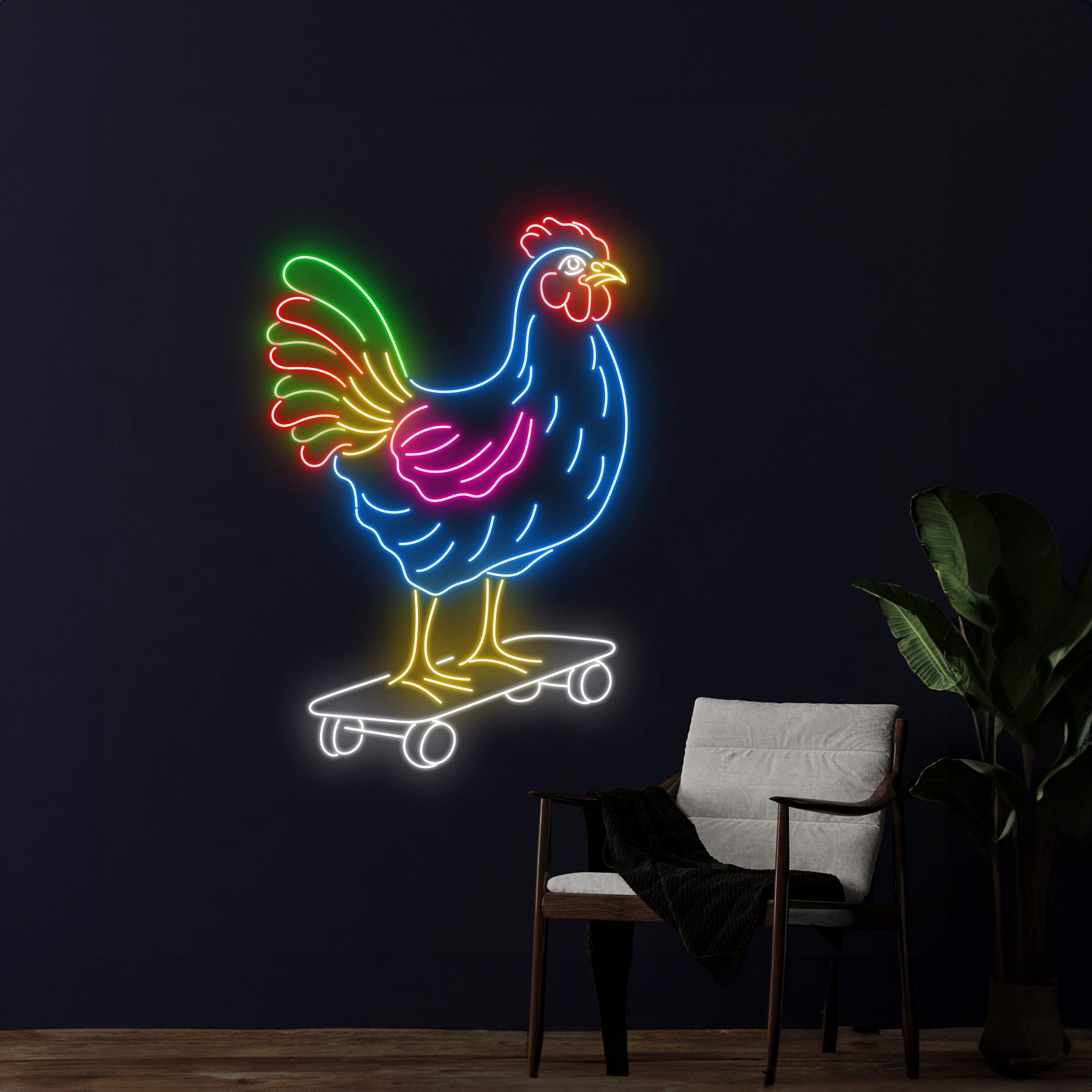 Rooster Skateboarding Neon Sign | Shineneon