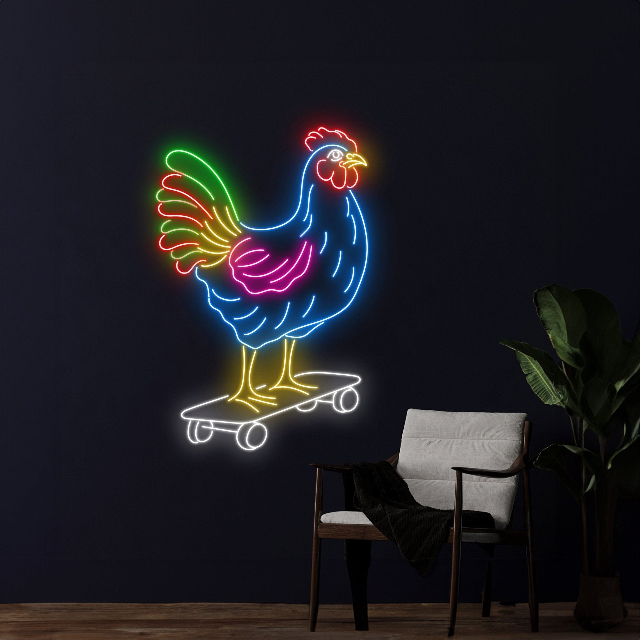 Rooster Skateboarding Neon Sign - Shineneon