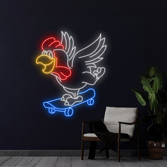 Rooster Skateboarding Neon Sign Skateboard Player Neon Light Wall Decor