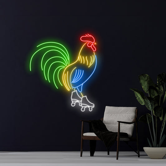 Rooster Skating Neon Light