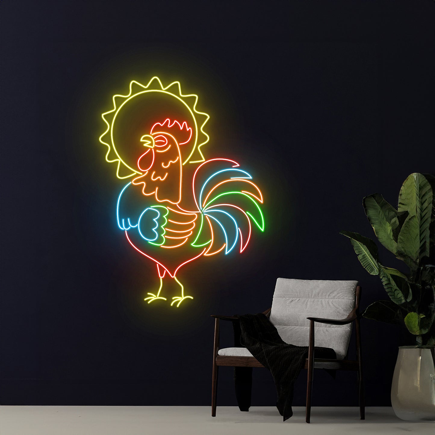 Rooster Sun Neon Light