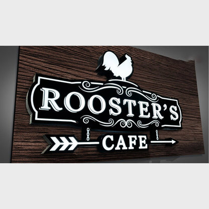Roosters 3D Frontlit And Backlit Channel Letter Led Light Sign