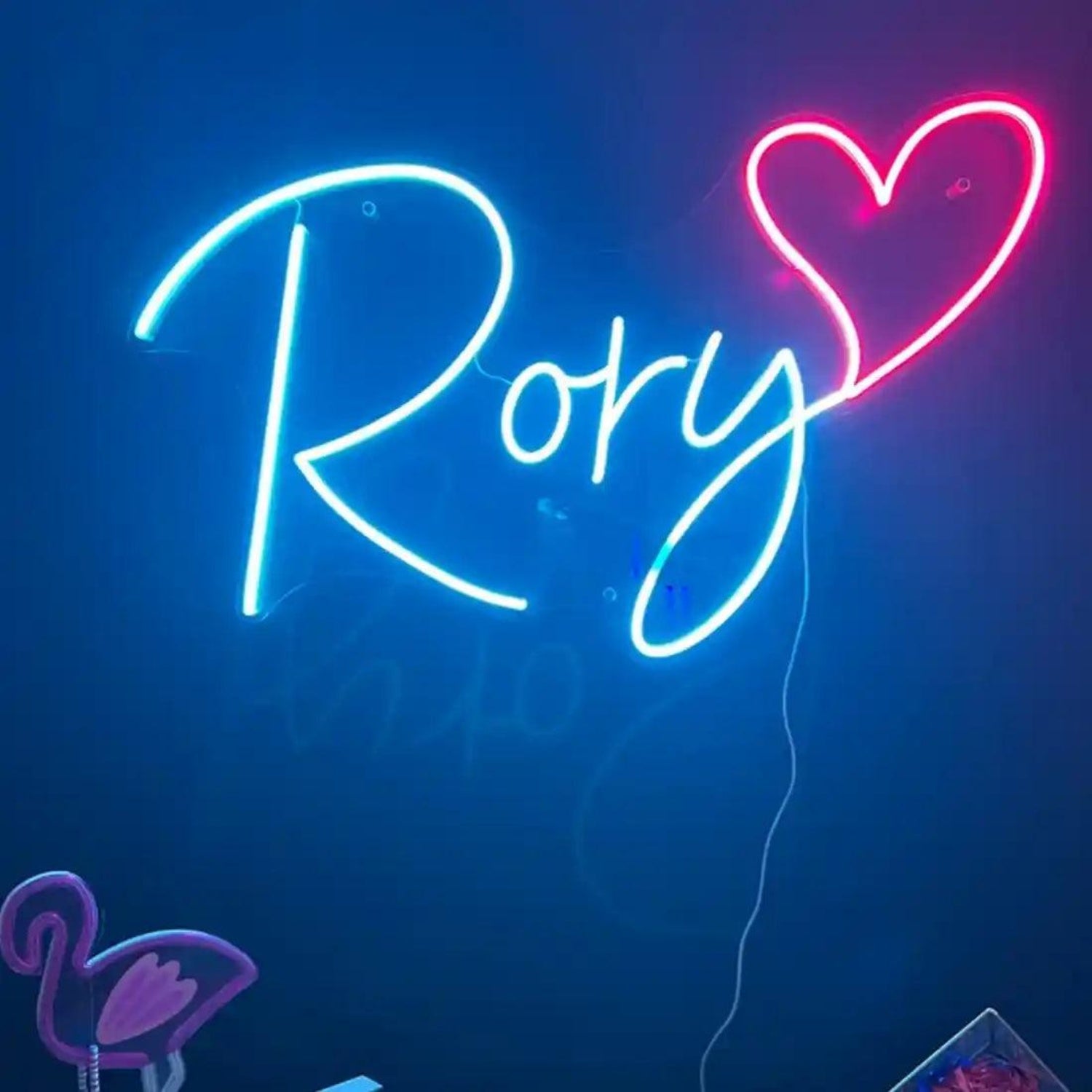 Rory Name Heart Led Neon Sign In Turquoise-Pink For Bedroom Or Shop Decor | Shineneon