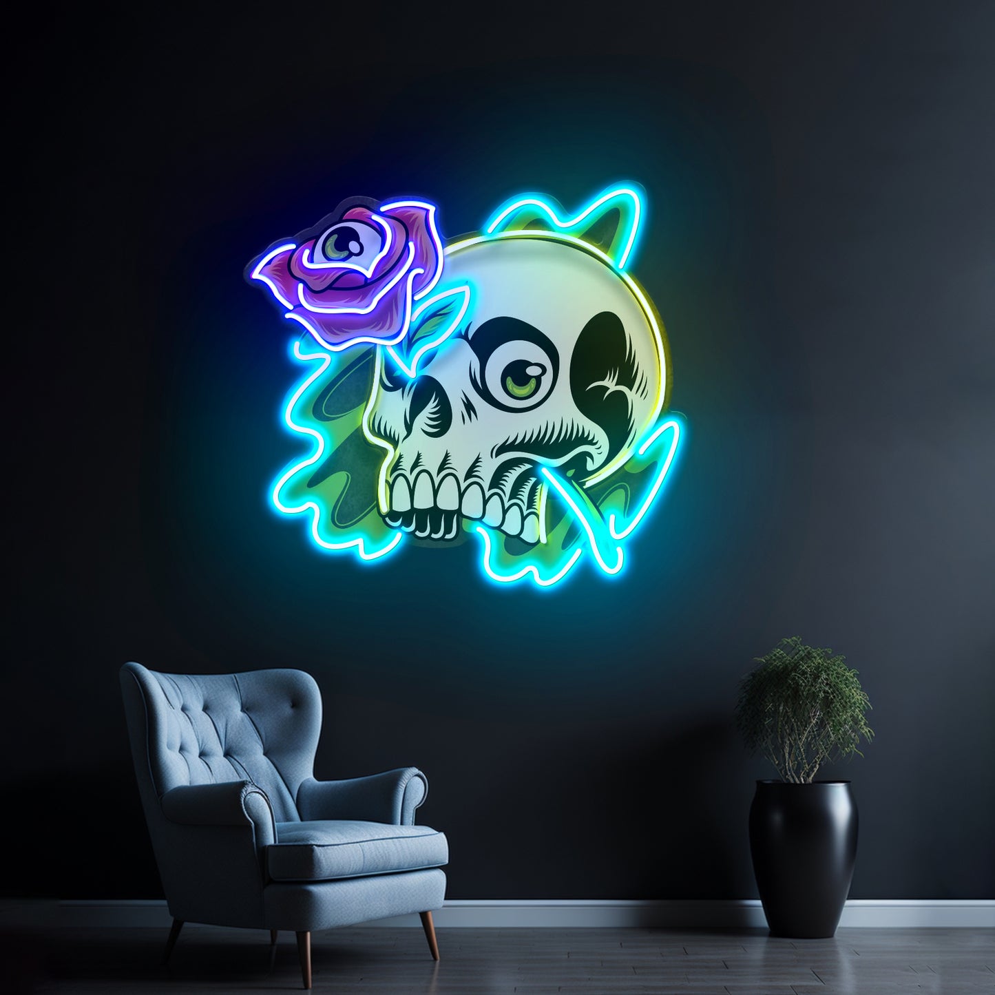 Rose And Skull Led Neon Sign Light Custom Led Signs