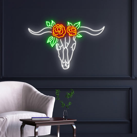 Rose Bull Head Led Sign