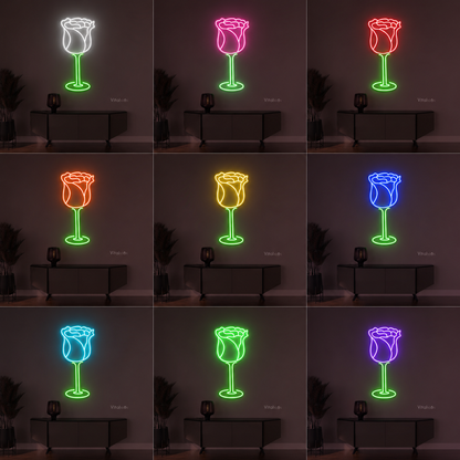 Rose Wine Glass LED Neon Sign Flower Decor For Wine Bar Pub Or Home Wall color grid