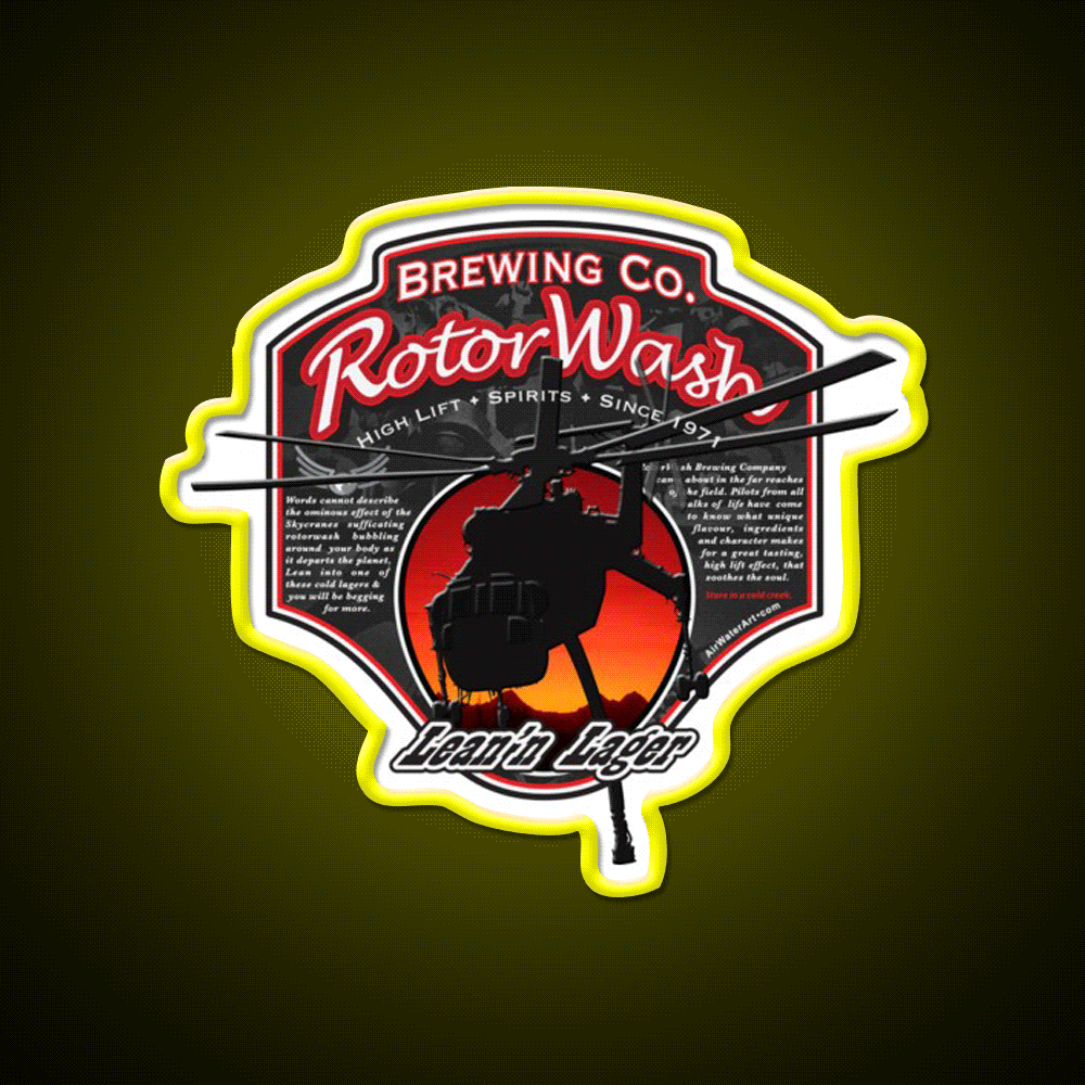 Rotorwash Brewing Co Leann Lager Skycrane Beer Bar Decor Led Neon Sign Rgb Color - Custom LED neon sign front view