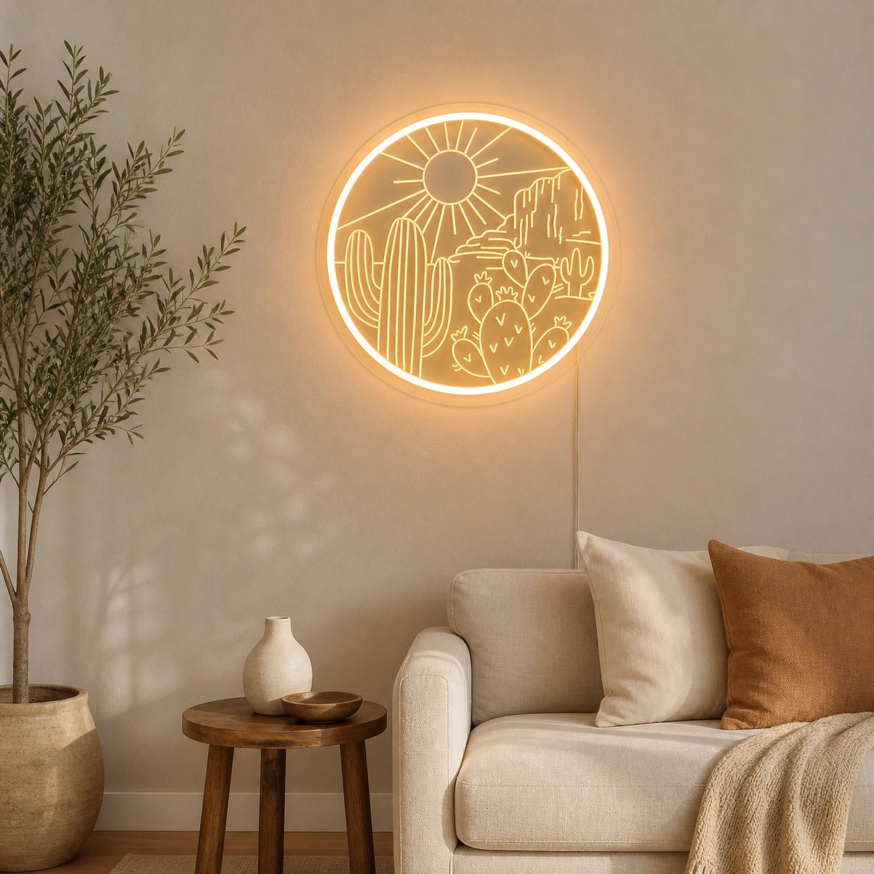 Round Cactus Sun Desert Vintage LED Neon Sign - Shineneon