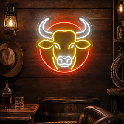 Round Frame Bull Head Vintage LED Neon Sign high-converting product image
