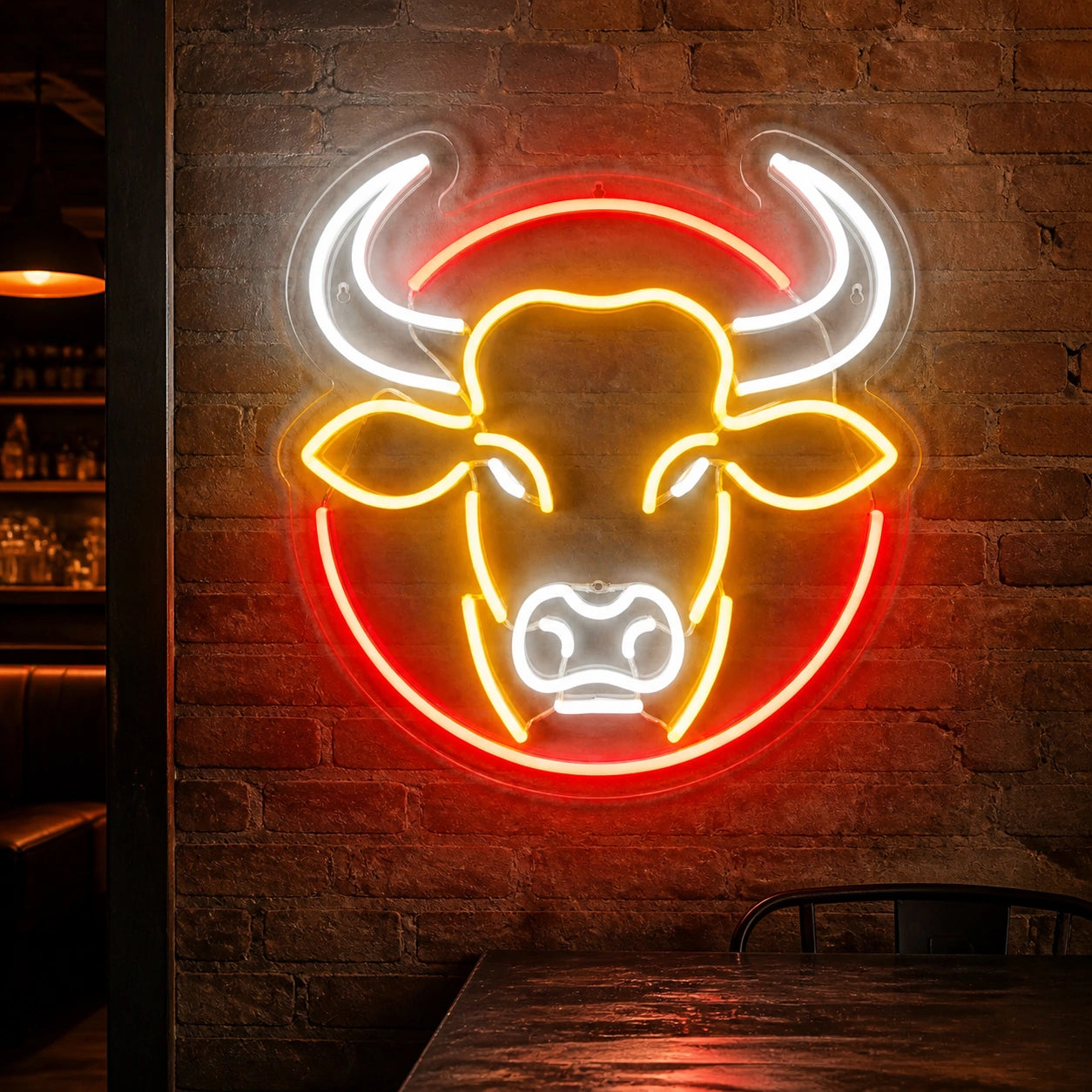Round Frame Bull Head Vintage LED Neon Sign real lifestyle scene
