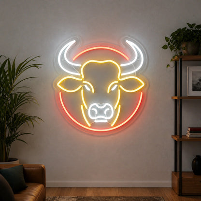 Round Frame Bull Head Vintage LED Neon Sign size image