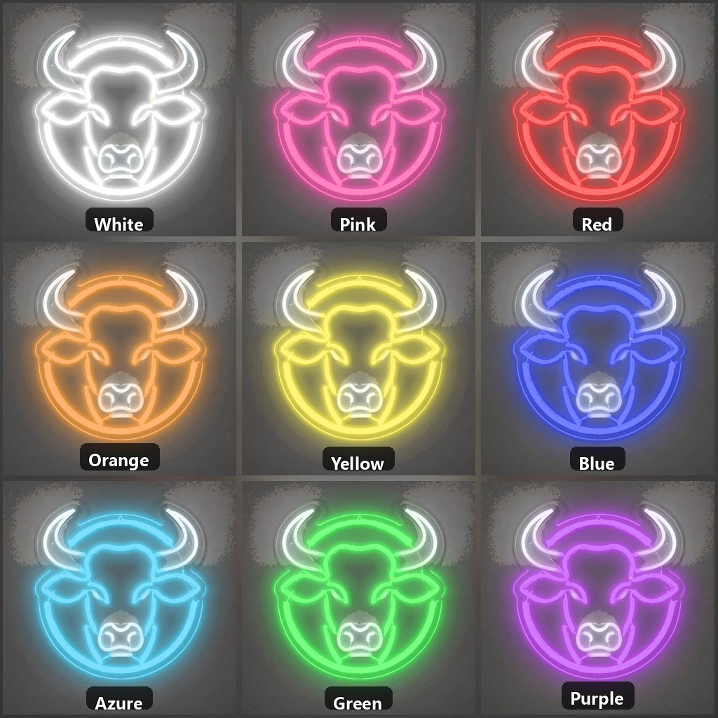 Round Frame Bull Head Vintage LED Neon Sign color grid
