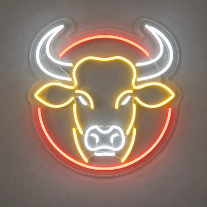 Round Frame Bull Head Vintage LED Neon Sign main product image