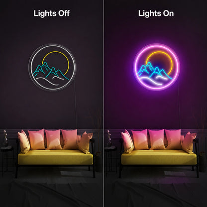 Round Mountain Sunset Neon Sign LED Neon Sign day and night comparison
