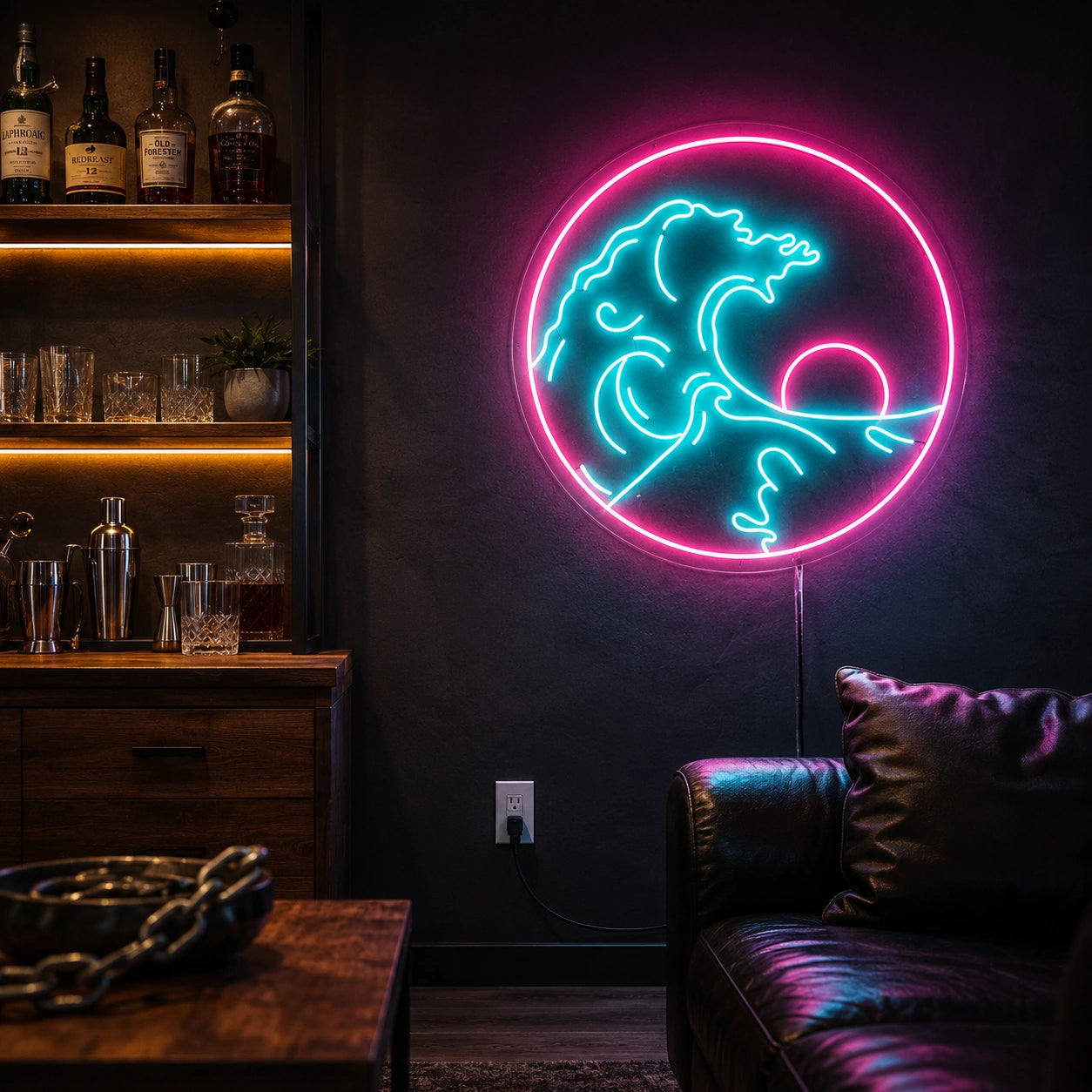 Round Sea Sunset Neon Sign LED Neon Sign real lifestyle scene