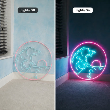 Round Sea Sunset Neon Sign LED Neon Sign day and night comparison