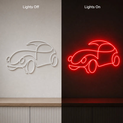 Rounded Vintage Car LED Neon Sign Garage Man Cave Neon Sign day and night comparison