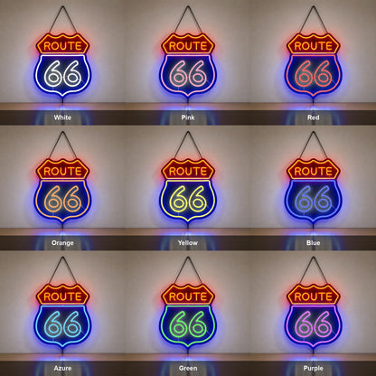 Route 66 Highway Shield LED Neon Sign color grid