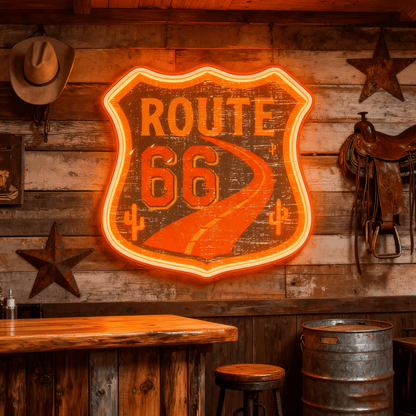 Route 66 Led Neon Sign USB American Retro Road Trip Lover Home Bar Wall Art - Shineneon