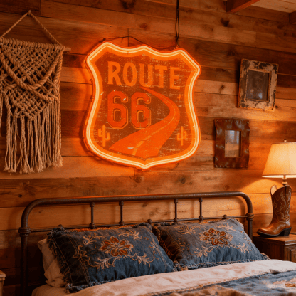 Route 66 Led Neon Sign USB American Retro Road Trip Lover Home Bar Wall Art - Shineneon