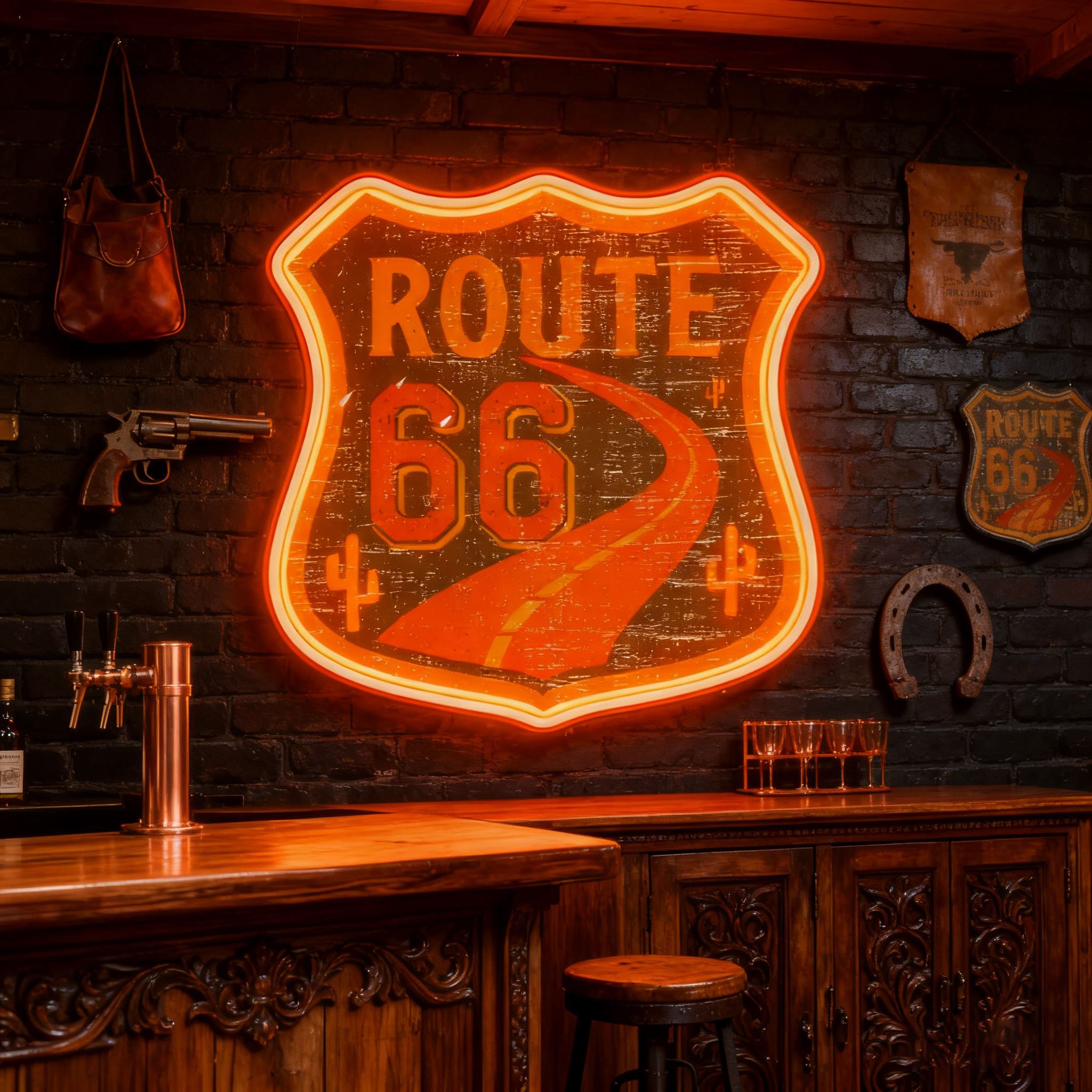 Route 66 Led Neon Sign USB American Retro Road Trip Lover Home Bar Wall Art