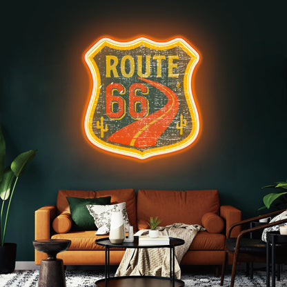 Orange Route 66 USB Led Neon Sign American Retro Road Trip Lover Home Bar Wall Art