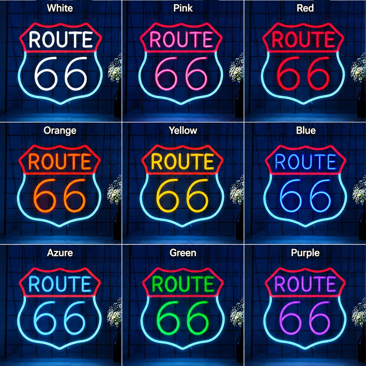 Route Sixty Six Neon Sign LED Neon Sign color grid